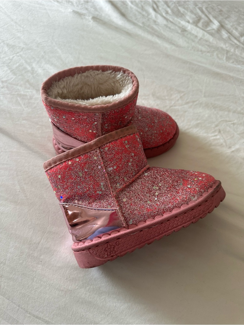 Girls' Pink Glitter Ombre Metallic Fleece Pull On Boots Size 27/10C